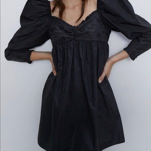 Zara black embroidered mini dress xs NWT